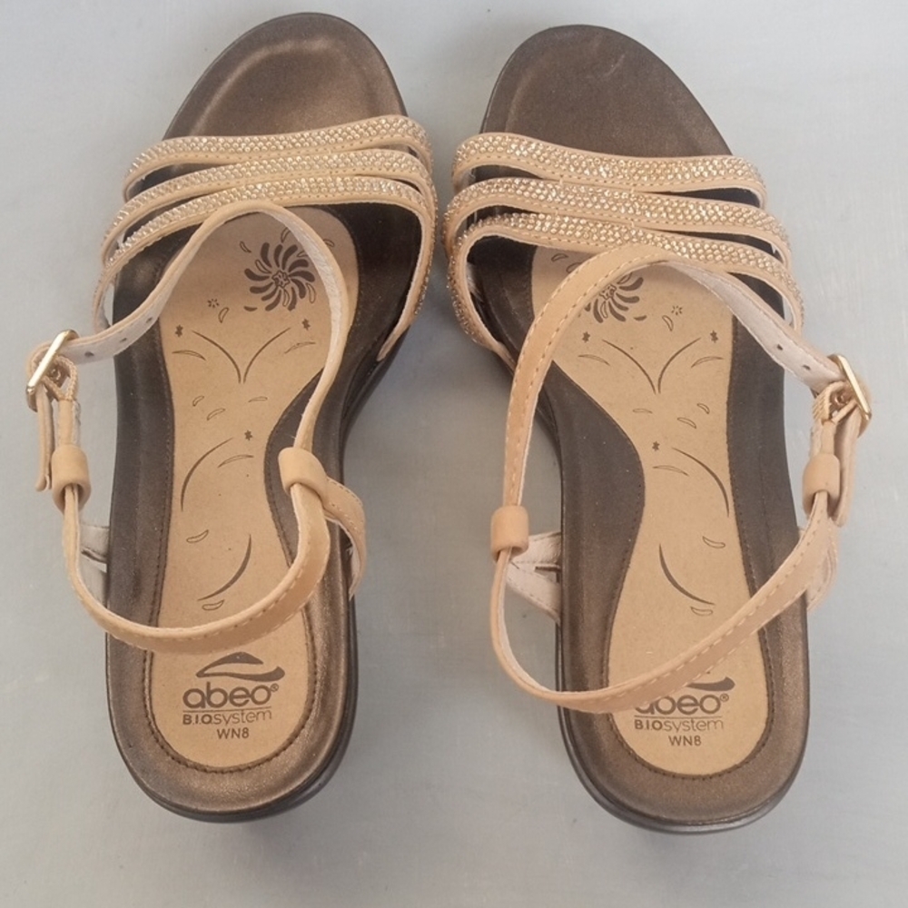 Abeo Women's Tan Strappy Rhinestone Sandals, Size 8 - Picture 3 of 11